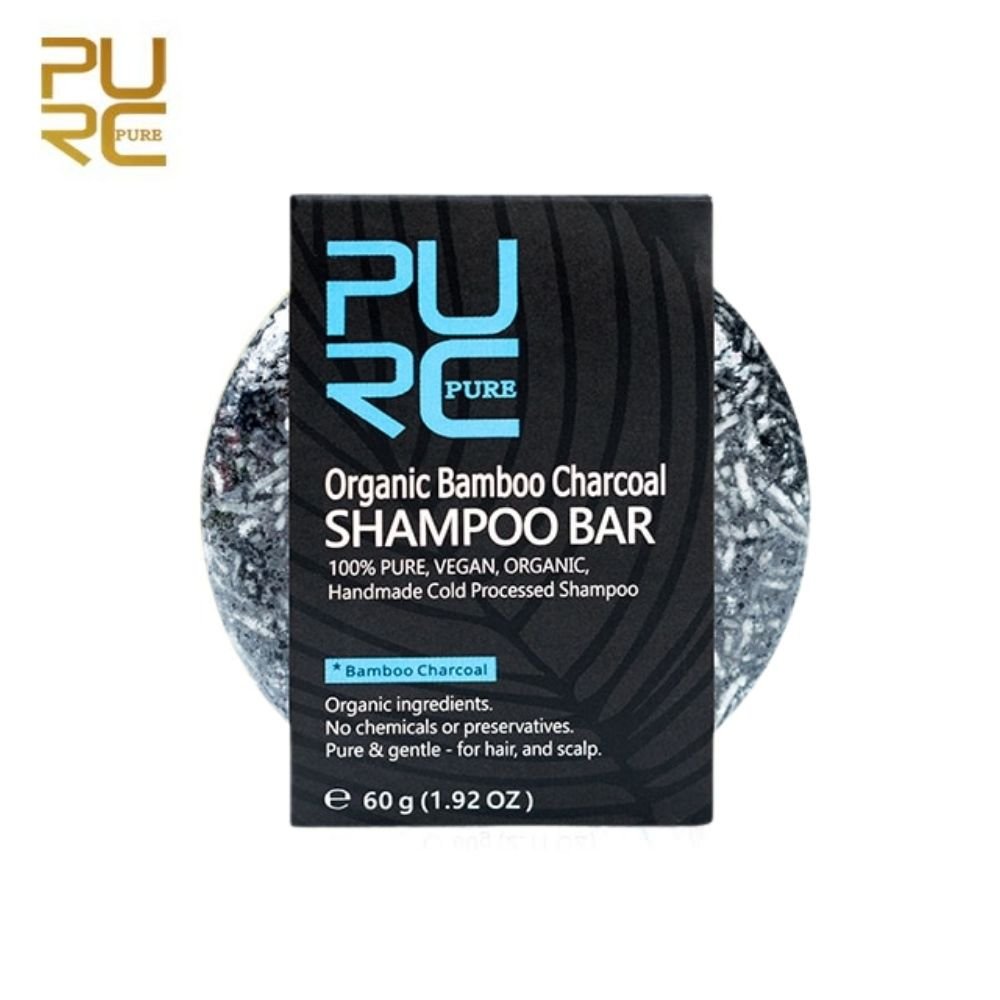 Pure shampoing solide Organic Bamboo Charcoal "cheveux gras, blancs/gris/jaunes, cuir chevelu sensible" - topbrush