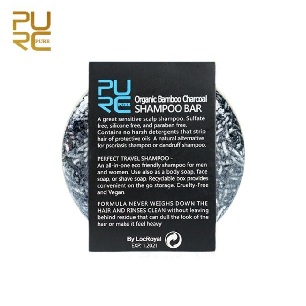 Pure shampoing solide Organic Bamboo Charcoal "cheveux gras, blancs/gris/jaunes, cuir chevelu sensible" - topbrush